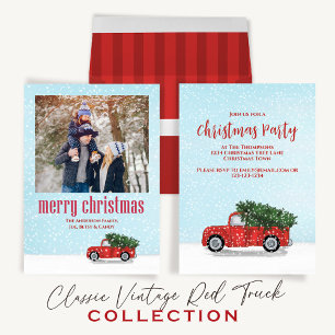 Invitation Noël Simple mignon Hiver Vintage Camion rouge