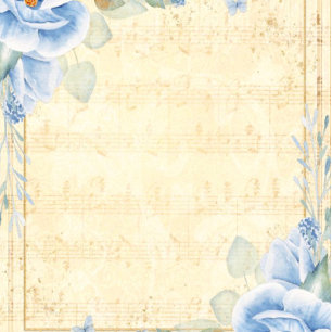 Invitation Dusty Blue Florals Vintage Sheet Music Mariage