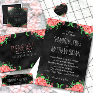 Étiquette Noir Pink Chalkboard Floral Wedding Favoriser les 
