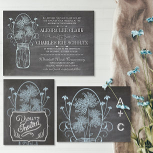Invitation Dusty Blue Mason Jar Chalkboard Mariage