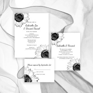 Carte de réponse RSVP de mariage de tournesol blan