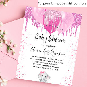 Carte Postale Faire-part Baby shower rose parties scintillant script fille