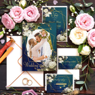 Invitation Mariage photo moderne Floral Gold Emerald Green