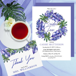 Invitation Boho Tropical Feuilles pourpre   Thé nuptial vert