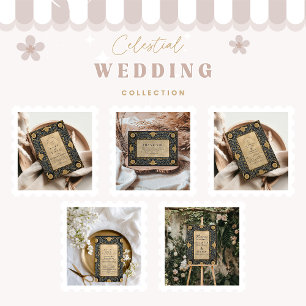 Carte De Remerciements Mariage céleste de minuit doré