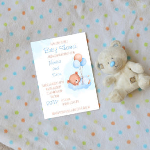Papier Ours en peluche Pastel avec ballons baby shower éc
