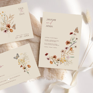 Save The Date Fleurs sauvages Brown rustiques et Mariage de papi