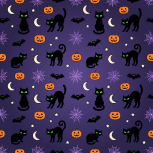 Papier Cadeau Citrouilles Chauves-Souris Chats Noirs Halloween V