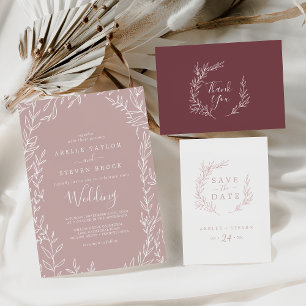 Feuille minimale   Dusty Rose Faire-part de mariag
