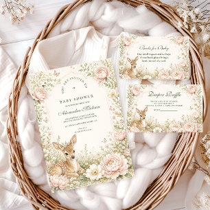Invitation Baby Shower Élégant Cerf Floral Botanique