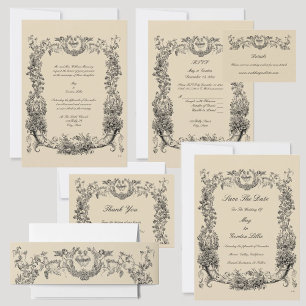 Invitation Vintage frontière baroque Rococo avec les coeurs