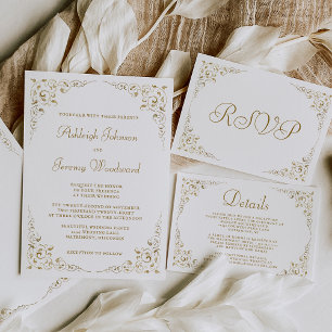 Elegant Gold Script Botanical Lijst Wedding RSVP Kaartje