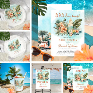 Carte De Remerciements Bébé à bord Surf tropical Baby shower neutre