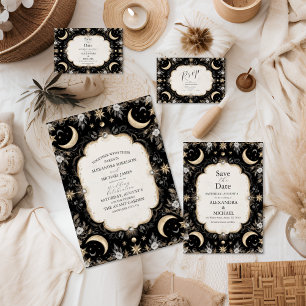 Carte D'accompagnement Botanique Vintage Céleste Lune Étoiles Mariage