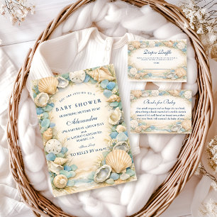 Invitation Baby Shower Huître et Étoile de Mer sur la Plage