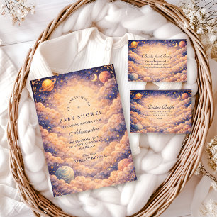 Invitation Baptême Thème Nuages Planètes Célestes Bébé