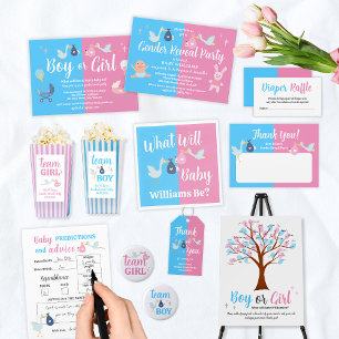 Pink Blue Modern Genre Revela Party Invitation