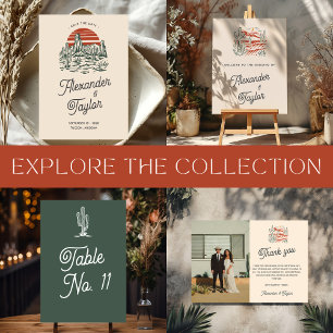 Invitation Bold Retro Saguaro Cactus Mariage paysage du déser