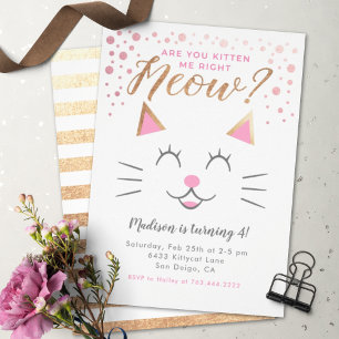 Invitation Kitty Chat rose or fête d'anniversaire Photo