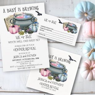 Invitation Halloween Bébé brasser sorcière Révélation de genr
