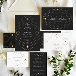 Menu Gold Diamond noir Géométrique Mariage Gatsby
