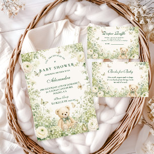 Invitation Baby Shower Ours en Peluche Vert Fantaisiste