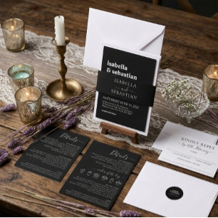 Invitation Tout En Un Mariage noir blanc simple et épuré