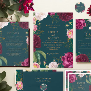 Sticker Rond Mariage Floral Gold & Emerald Green