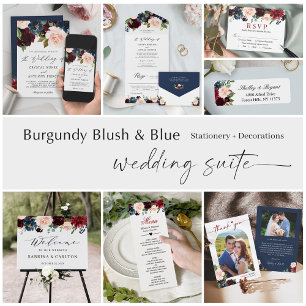 Carte De Remerciements Marine Bleu Bourgogne Arc Floral Mariage Photo