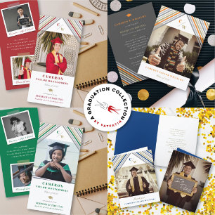 Invitation Orange Diagonal Stripes Moderne Graduation Party