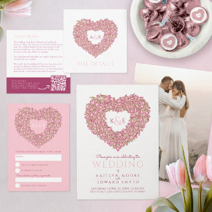 Invitation Mariage photo rose de printemps tulips coeur art