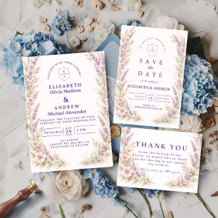 Cartons Réponse Mariage Floral Élégant au Lavande dans une Prairie