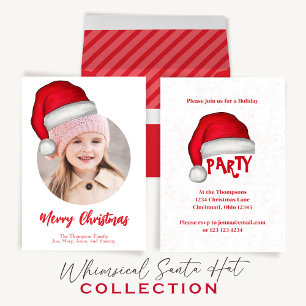 Invitation Noël Mignonne Santa Chapeau Whimsal Fun Holiday