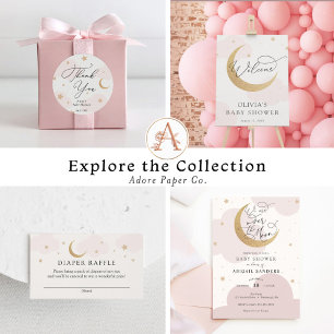 Invitation Notre rêve devient vrai Lune Baby shower rose