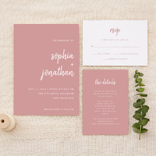 Cartons Réponse Script minimaliste   Mariage Rose blanc et poussié