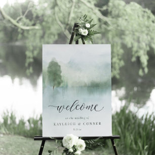 Invitation Elégante aquarelle lac et arbres Mariage Invitati