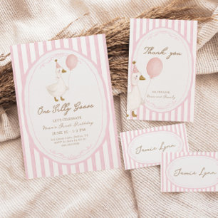Carte De Remerciements Un anniversaire de filles rose une oie sotte