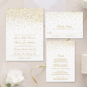 Invitation Tout En Un Collection Vintage de Mariage Glam Gold Confetti