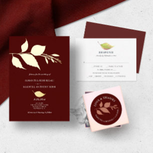 Sticker Rond Mariage de Merci Feuille simple de Bourgogne