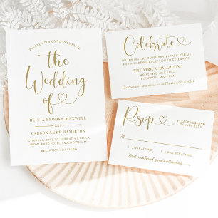 Invitation Mariage de script de calligraphie de coeur doré mo