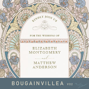 Invitation En Aluminium Bougainvillea Blue Gold Mariage Art Nouveau Mucha