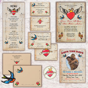 Flaming aile coeur tatouage mariage Invitations