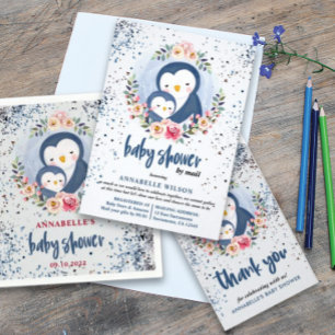 Invitation Baby shower de garçon de pingouin