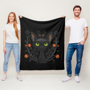 Zwarte Kat Groene Ogen Filigraan Ontwerp Fleece Deken