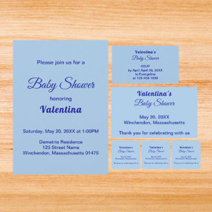 Minimalistische lichtblauwe babyshower typografie  kaart