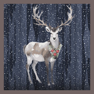 Rustieke Blue Snowy Rendier Kerstmis familie foto Feestdagenkaart