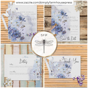 Save The Date Moderne Fleurs sauvages d'aquarelle bleu périphéri