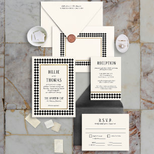 Carte d'information Mariage Art déco noir et ivoir