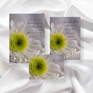 Carte de réponse RSVP de mariage White Daisy and P