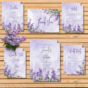 Boho Watercolor Lilac Flowers Faire-part de mariag